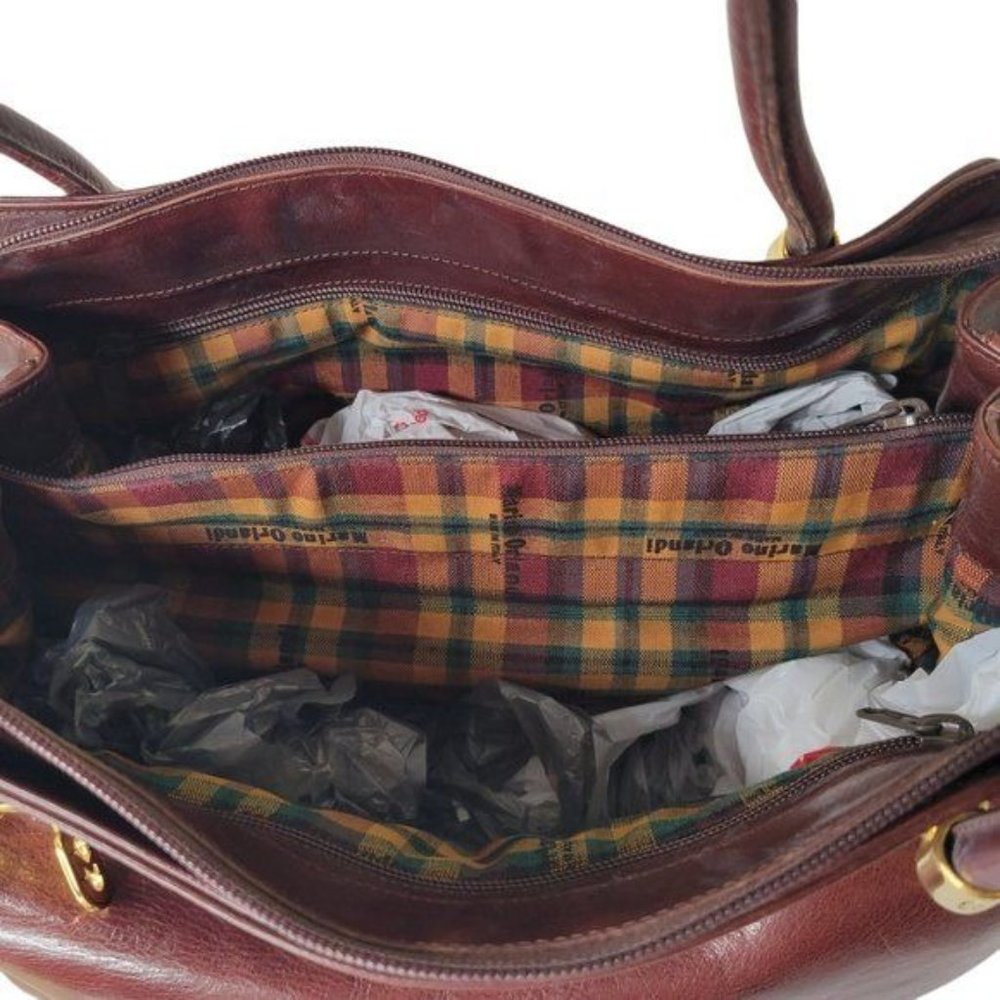 MARINO ORLANDI Luxury Italian Leather Masterpiece Brown Tote Bag - Picture 10 of 13